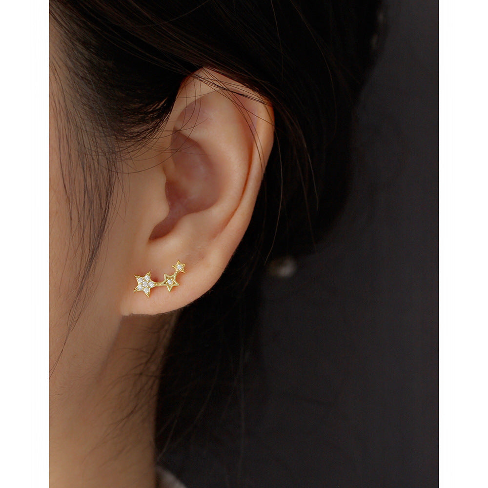 Minimalist Star-Shaped S925 Sterling Silver Ear Cuffs with Rhinestone Inlay for Women