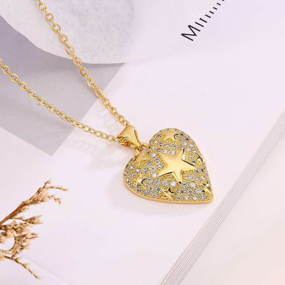 Collana minimalista a forma di cuore in rame placcato oro vero con ciondolo in zircone per donna