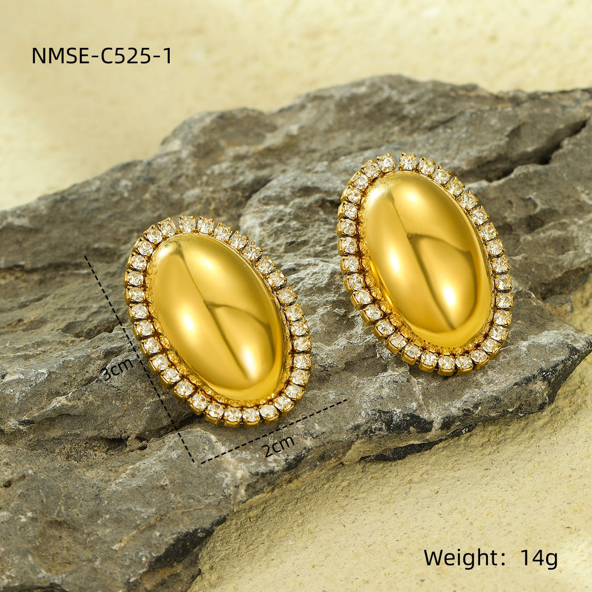 Pendientes de mujer de acero inoxidable con formas geométricas, baño de oro de 18K y incrustaciones de diamantes de imitación