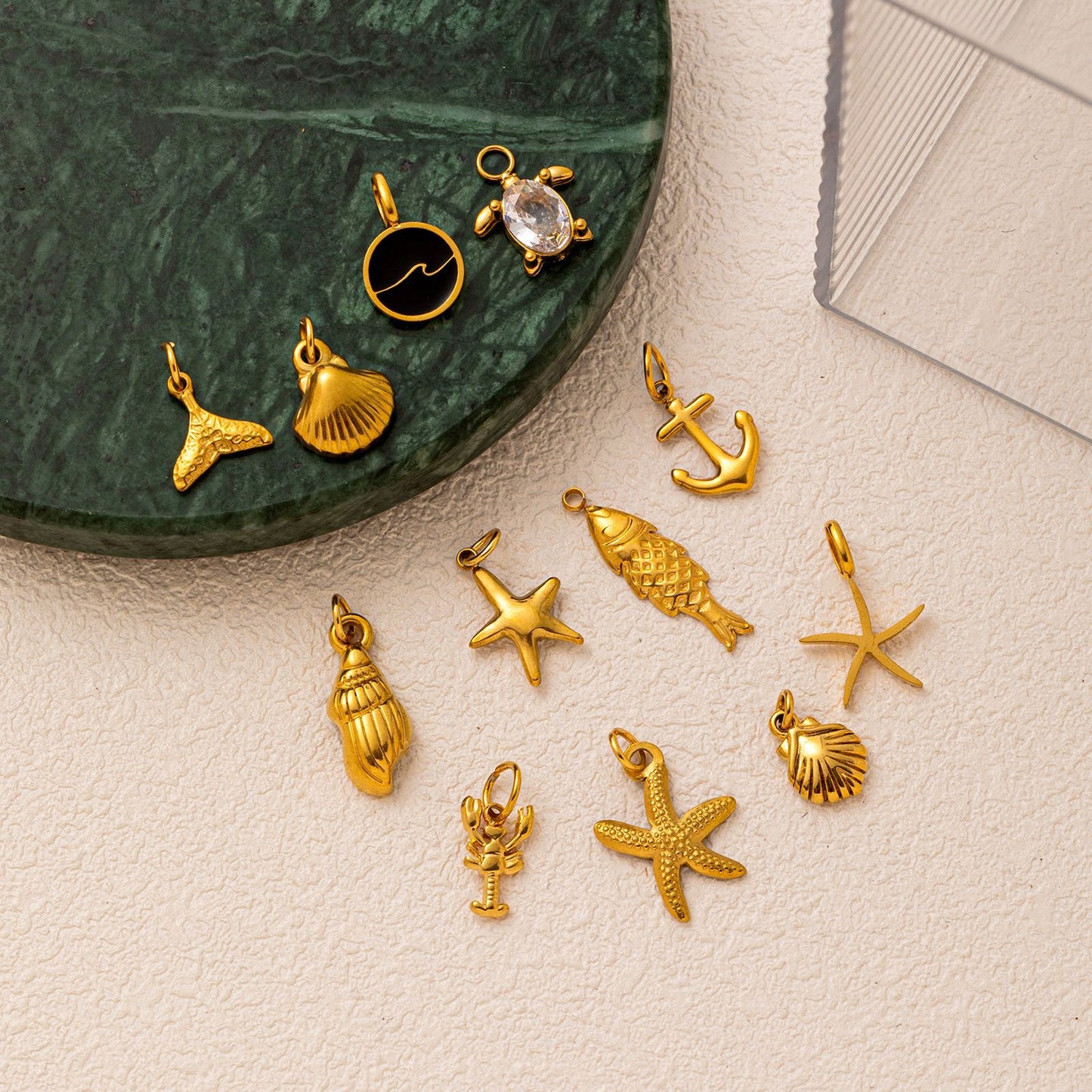Vintage 18K Gold Plated Stainless Steel Starfish Shell Charm Bar for Women