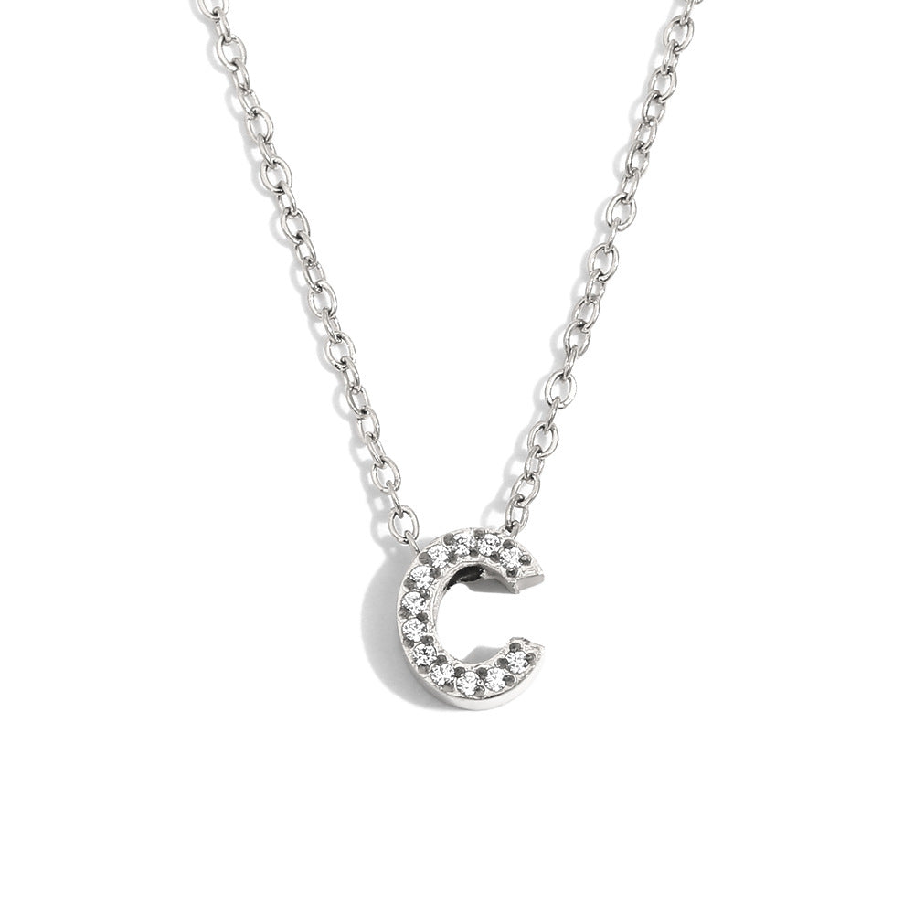 Minimalist Fashion Letter Pendant Necklace for Women Stainless Steel with 18K Gold Plating and Rhinestone Inlay
