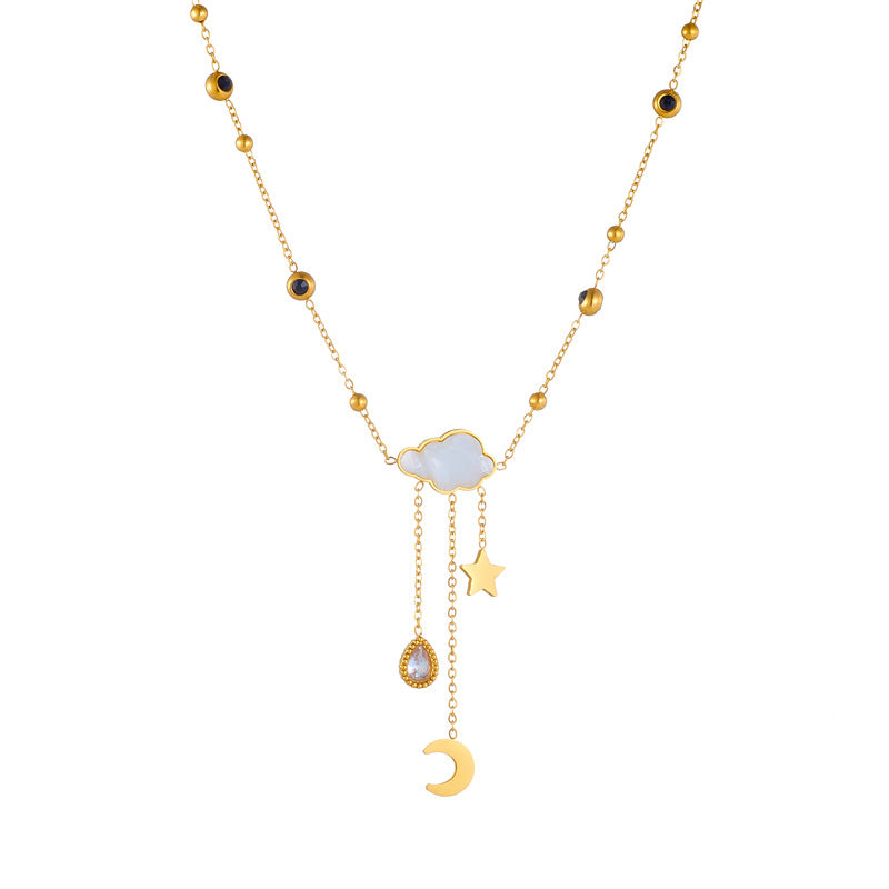 Collana da donna con ciondolo a stella, luna e nuvola placcato in acciaio inossidabile stile coreano