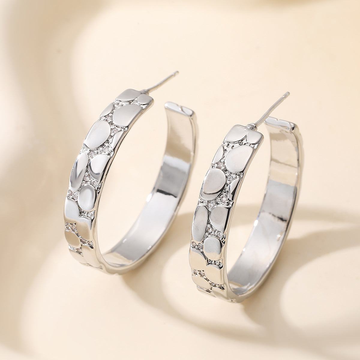 Vintage Geometric Brass Gold Plated Hoop Earrings with Cubic Zirconia for Women