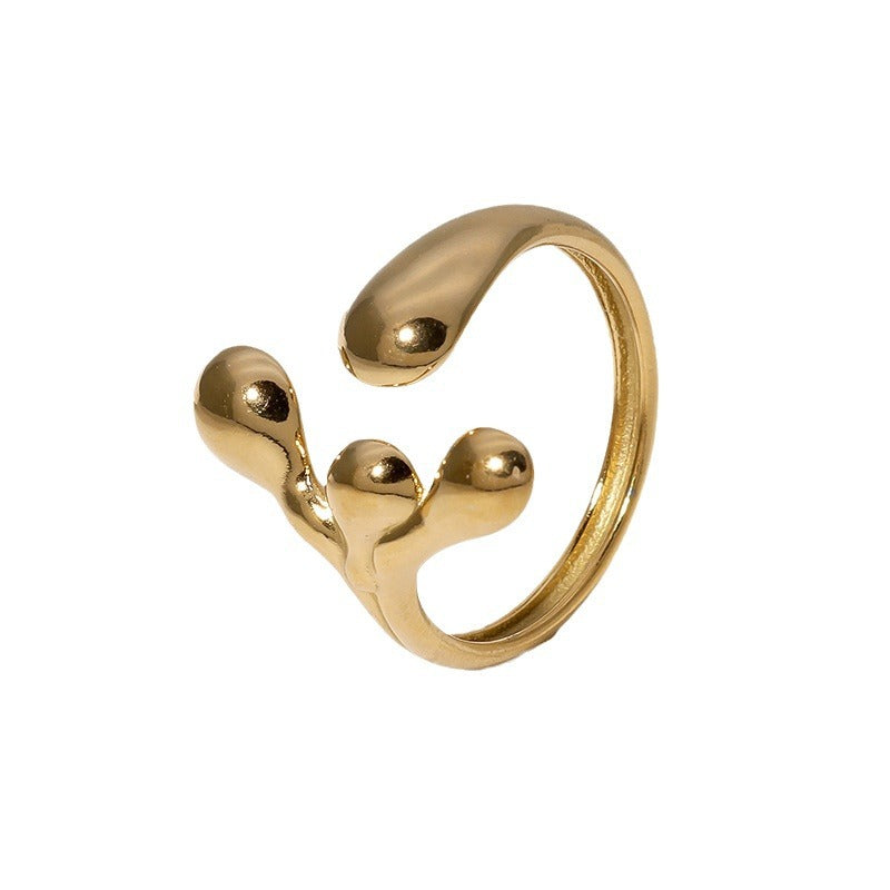Anello Aperto da Donna Minimalista Irregolare Asimmetrico in Acciaio Inossidabile con Finitura Galvanica