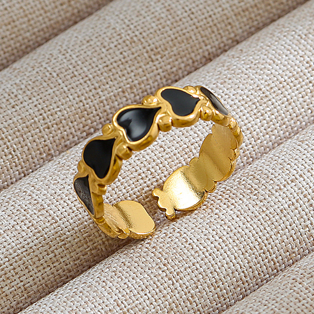 Anillo de acero de titanio con forma de U, estilo punk, chapado en oro de 18 quilates y detalles de microincrustaciones de piedra de lava ovalada