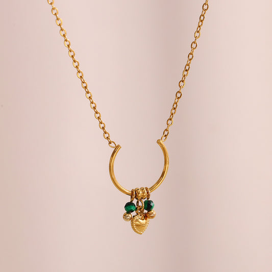 Fashionable Minimalist Geometric Round Ring and Heart Pendant Necklace in Stainless Steel with 18K Gold Plating for Women