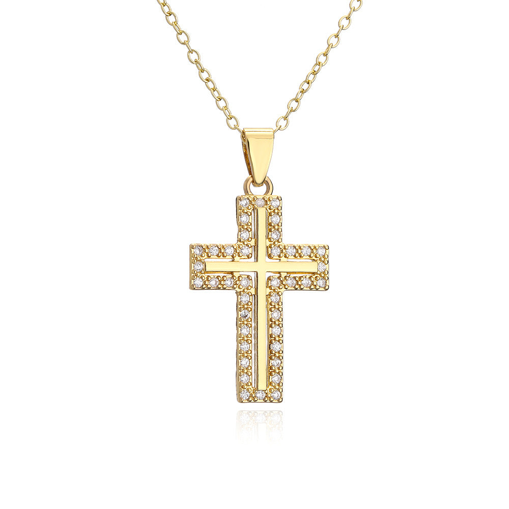 Geometric Pendant Necklace for Women in Copper with 18K Gold Plating and Zircon Inlay, Minimalist Locket Chain