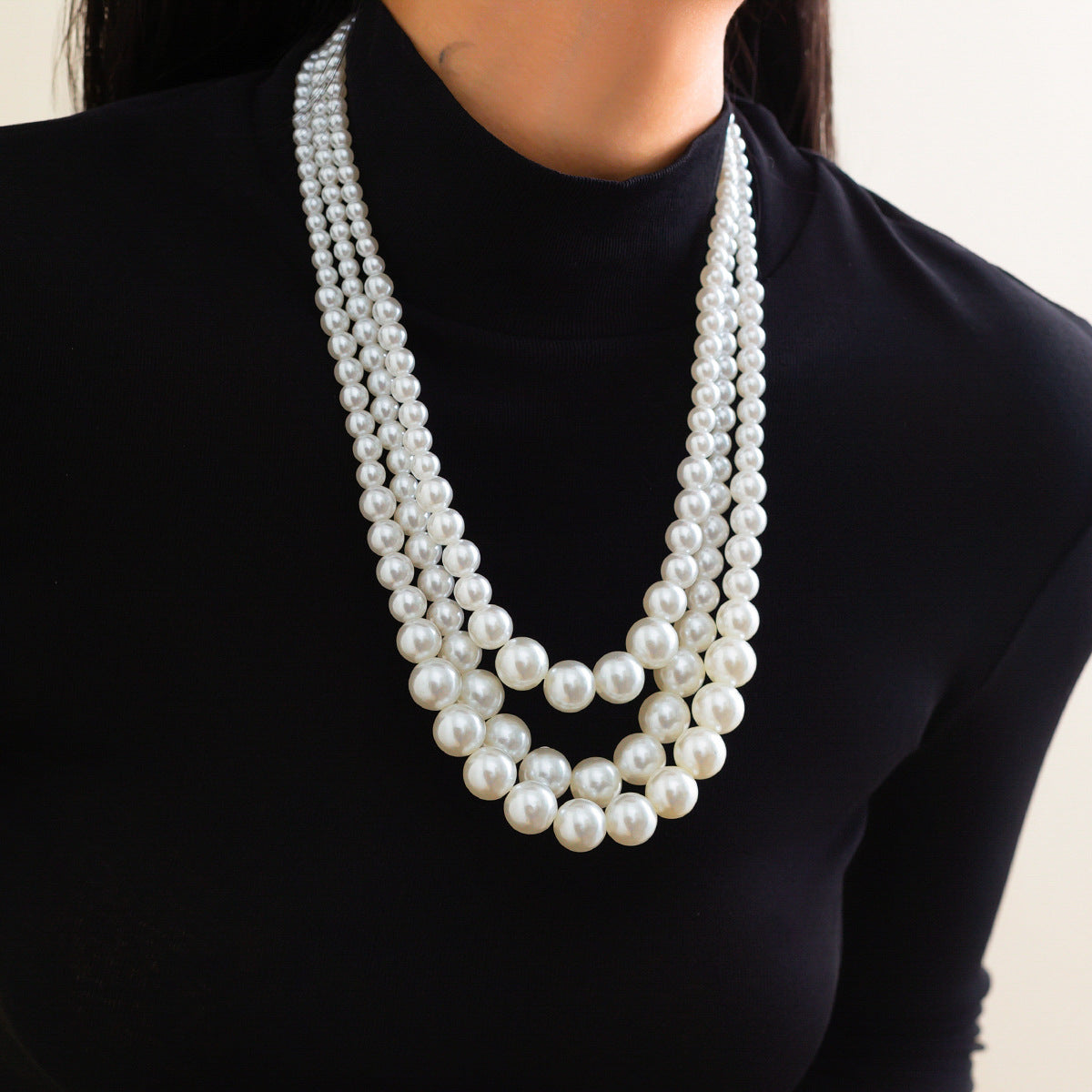 Elegant Geometric Faux Pearl Plated Alloy Necklace Set for Women
