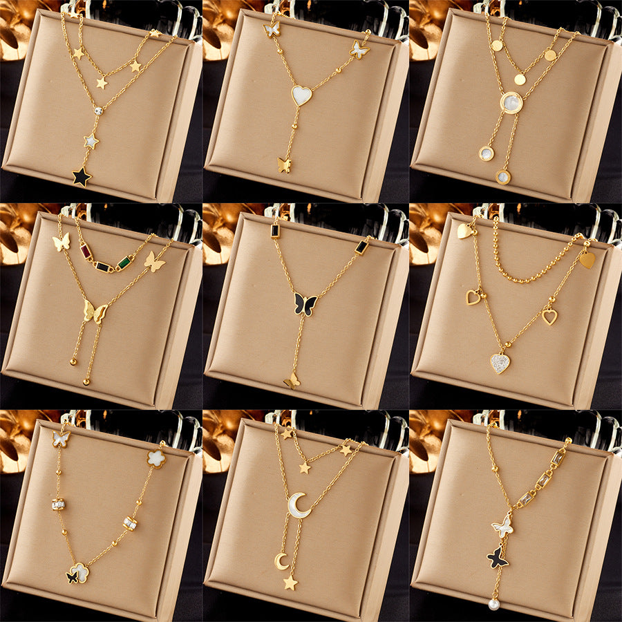 Collar Minimalista de Acero de Titanio Geométrico con Acabado Chapado para Mujer, Cadena para Clavícula para Llevar en Capas