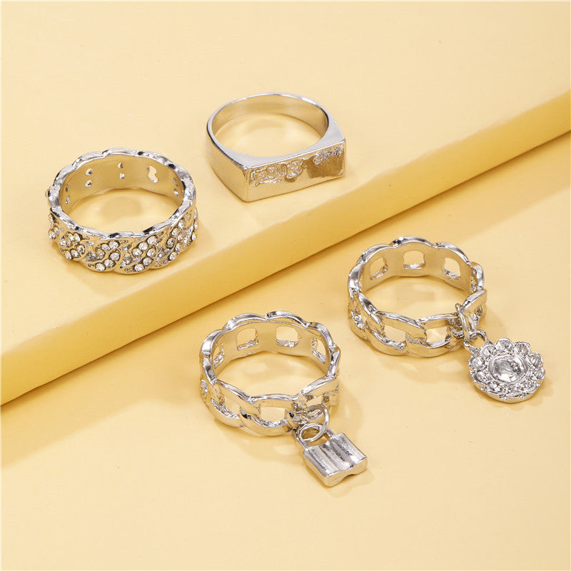 Minimalist Geometric Alloy Plated Ring with Rhinestone and Crystal Inlay for Unisex