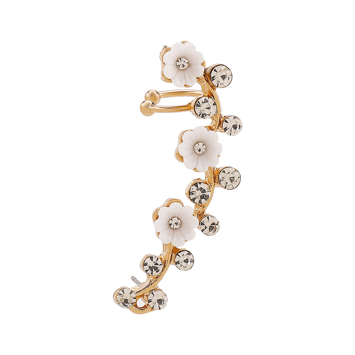 Orecchini a clip minimalisti a forma di margherita in lega con intarsi di strass e perle simulate da donna