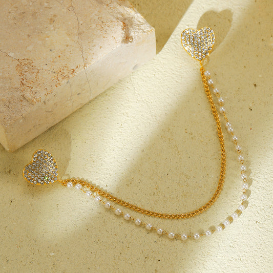 Spilla da Bavero a Cuore in Acciaio Inossidabile, alla Moda, con Intarsio di Strass per Uomini e Donne, Accessorio Premium Elettroplaccato per Colletto di Camicia