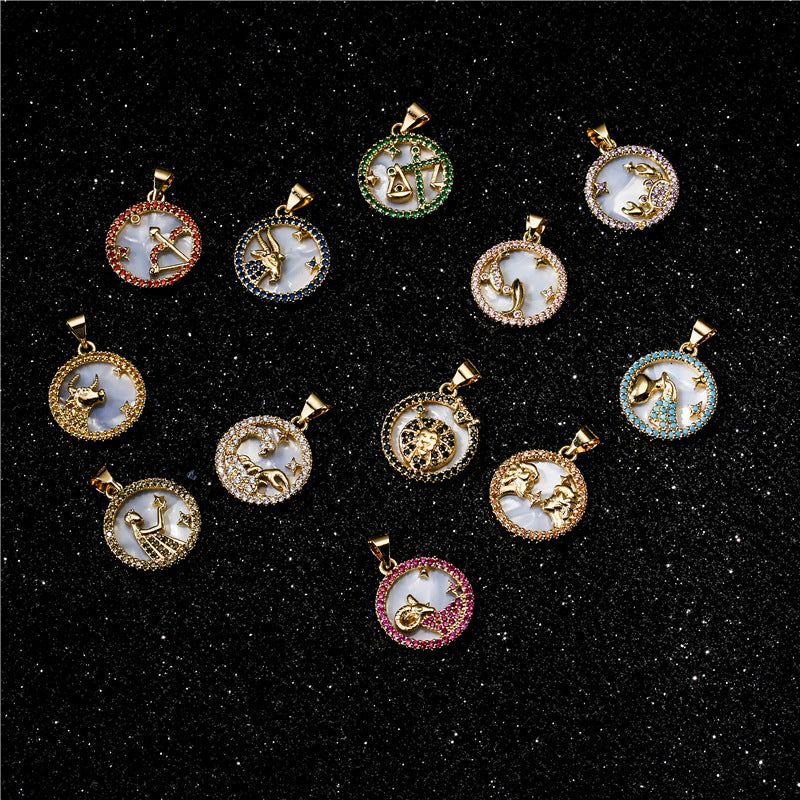 Minimalist Geometric Pendant Necklace with Gold-Plated Copper Base and Micro-Paved Colored Zirconia