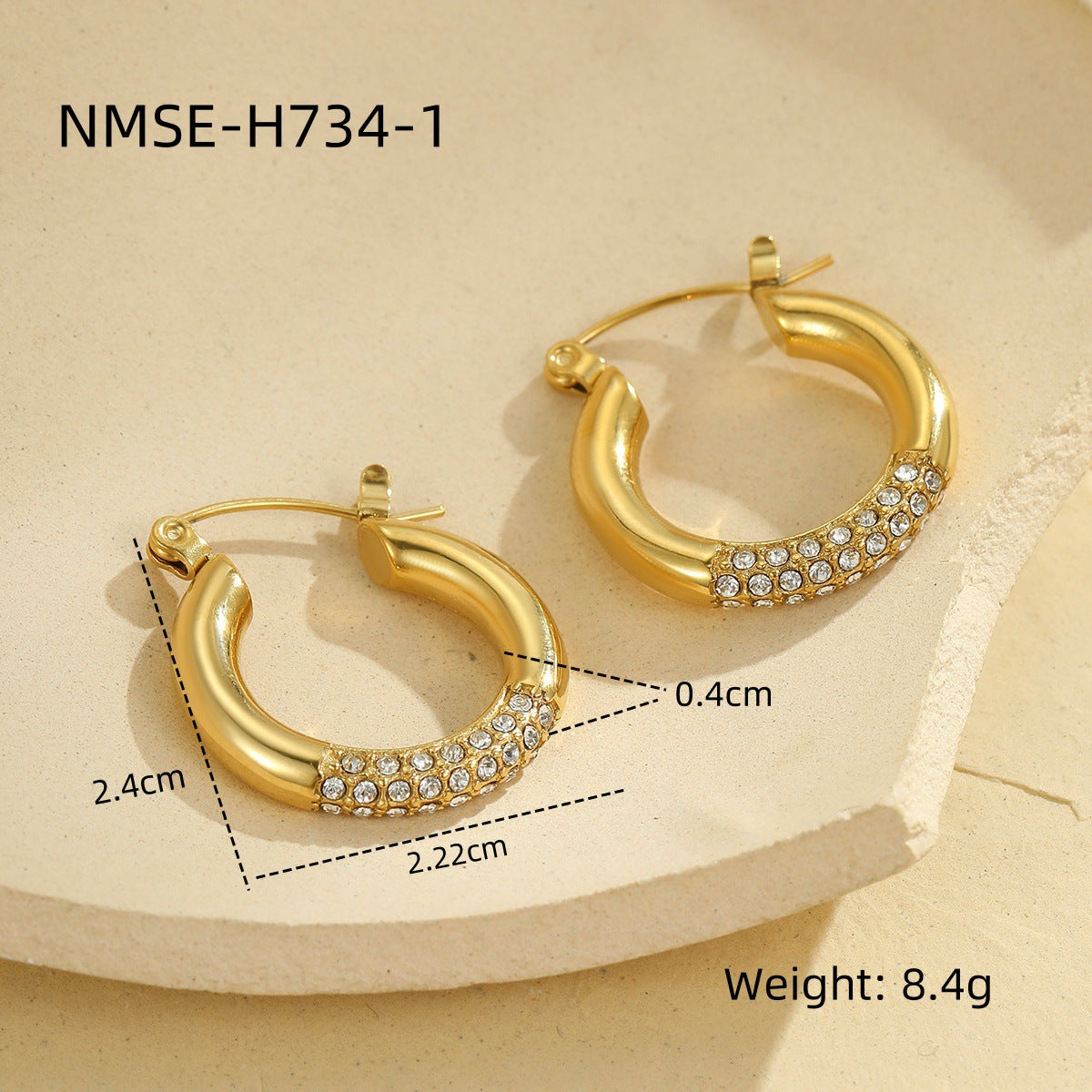 Pendientes de Aro Minimalistas Geométricos de Acero Inoxidable Chapados en Oro para Mujer con Detalles de Diamantes de Imitación