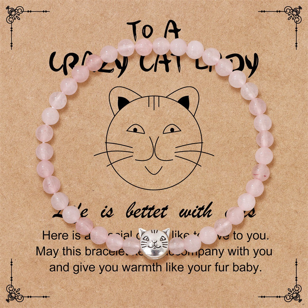 Amethyst Crystal Cat Bracelet for Women Handmade Elastic Bangle
