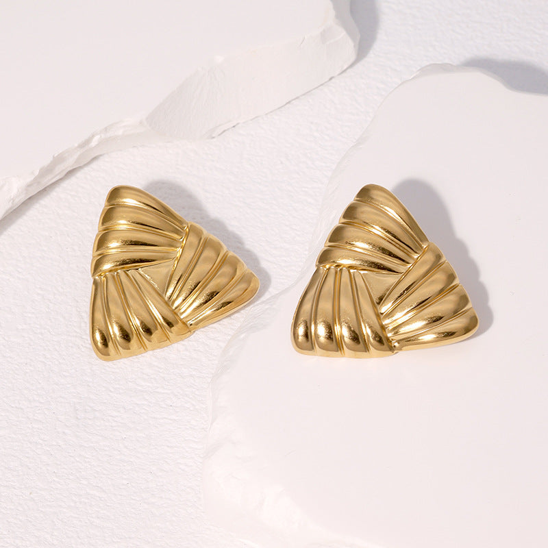 Vintage Elegant Triangle Geometric Plated Stainless Steel Stud Earrings for Women