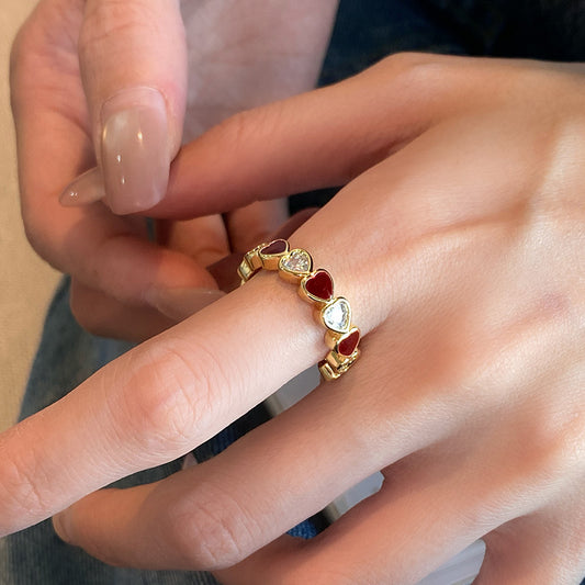 Anello Aperto a Cuore Smaltato di Lusso da Donna in Rame con Finitura Premium