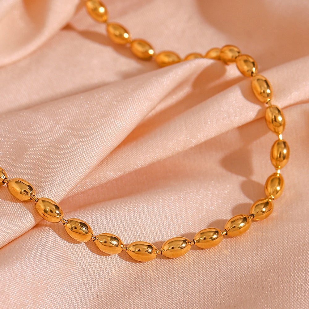 Collana con Perline Ovali Minimalista da Donna con Catena in Acciaio Inossidabile e Placcatura in Oro 18K