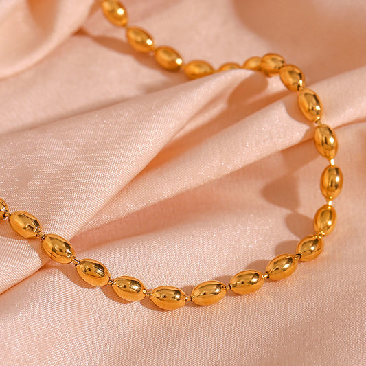 Minimalist Oval Bead Necklace for Women with Stainless Steel Chain and 18K Gold Plating