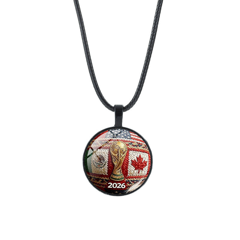 Sporty Geometric Round Crystal Pendant Alloy Plated Necklace Unisex Black Cord Chain