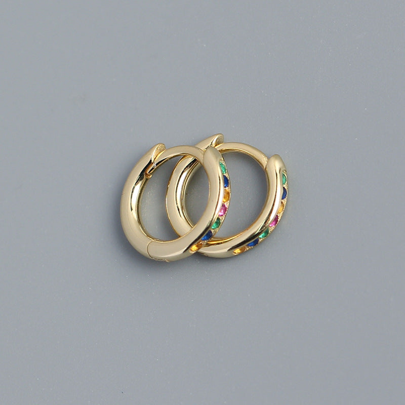 Minimalist Geometric Round Circle S925 Sterling Silver Stud Earrings with Paved Rhinestones
