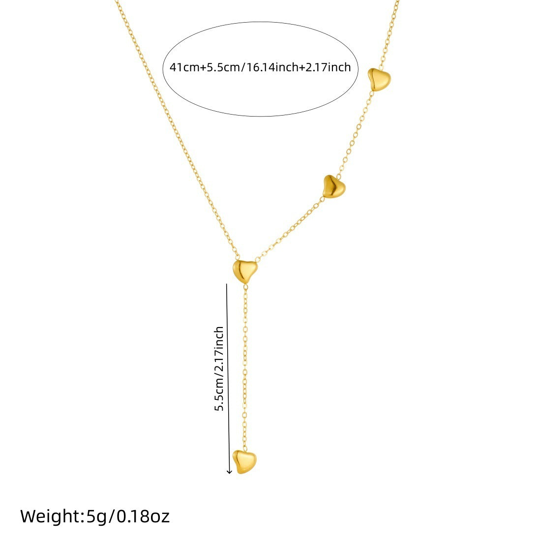 Minimalist Gold Plated Heart Stainless Steel Necklace with Tassel Chain for Women