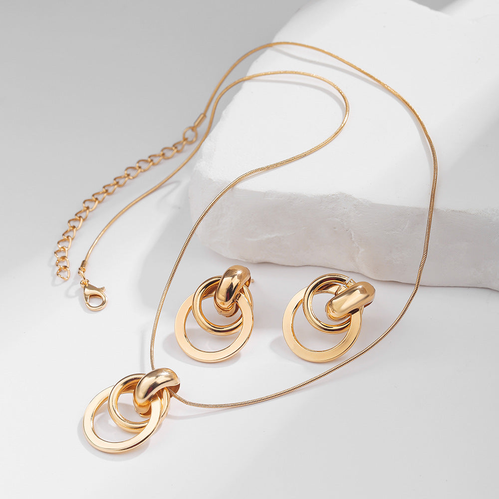 Casual Elegant Geometric Round Plated Alloy Necklace and Earring Set for Women