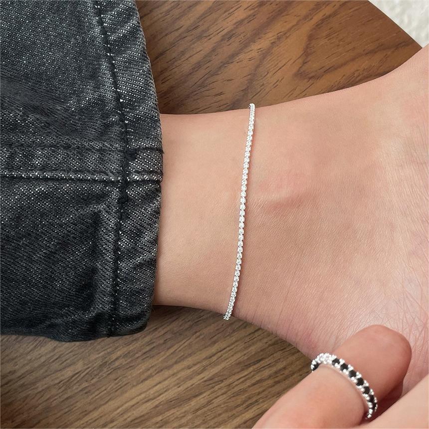Tobillera Minimalista con Forma de Estrella de Plata Esterlina S925, Incrustaciones de Diamantes de Imitación, Acabado Galvanizado