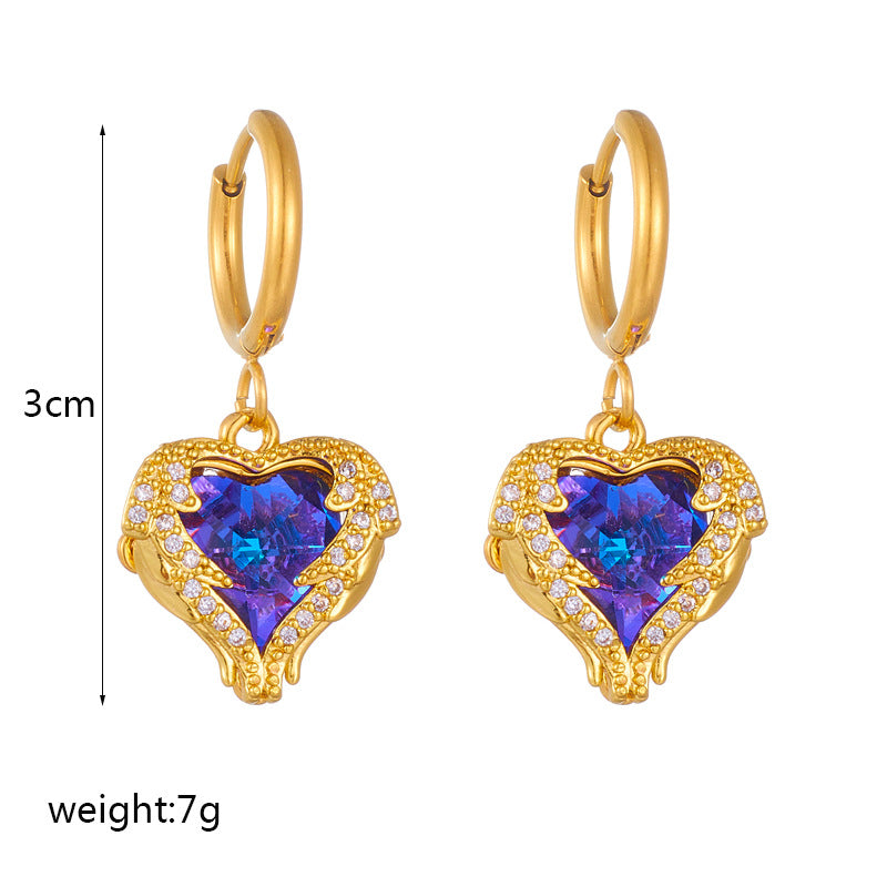 Elegant Heart-Shaped Titanium Steel Pendant Necklace with Rhinestone Inlay and Wing Design for Women