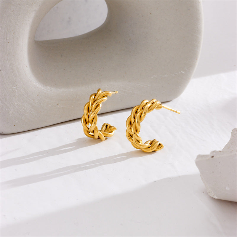 Pendientes de Acero Inoxidable Trenzado Geométricos Minimalistas para Mujer con Acabado Chapado