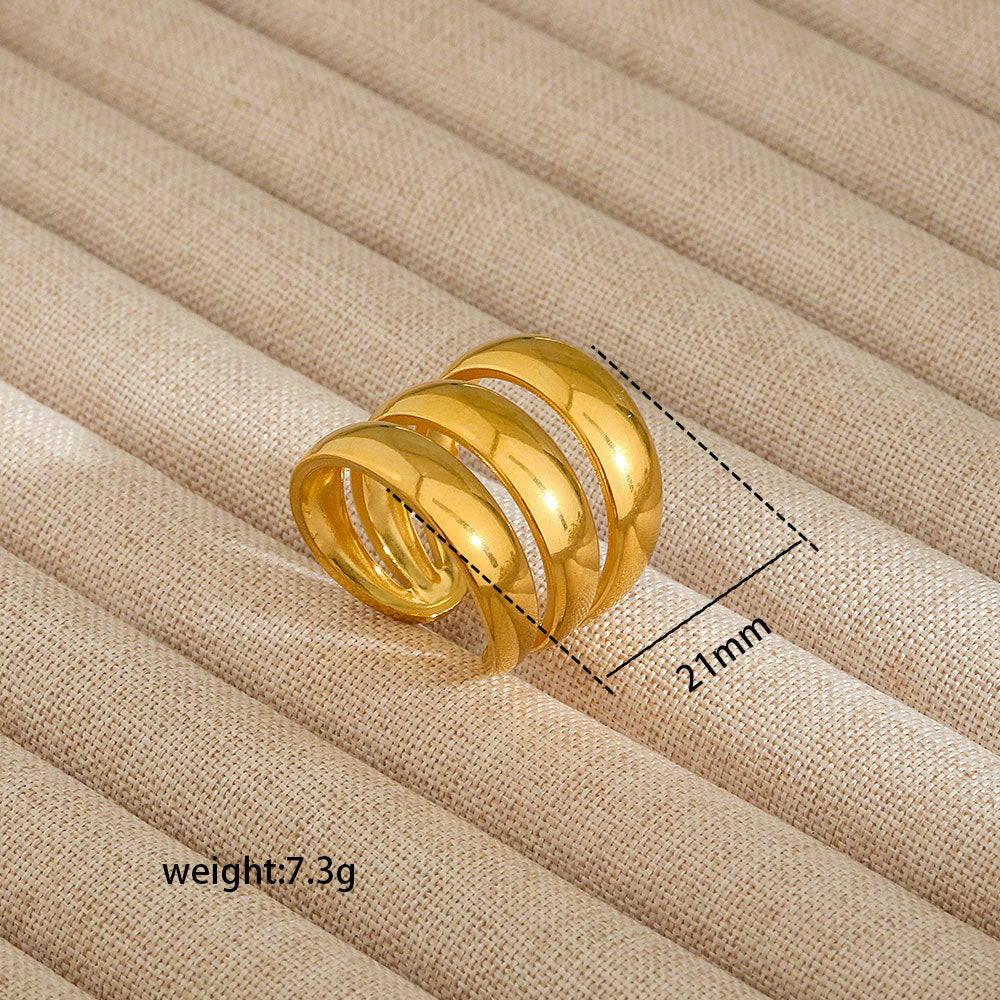 Anello aperto da donna in acciaio al titanio con forma geometrica e a cuore, stile INS, con finitura placcata