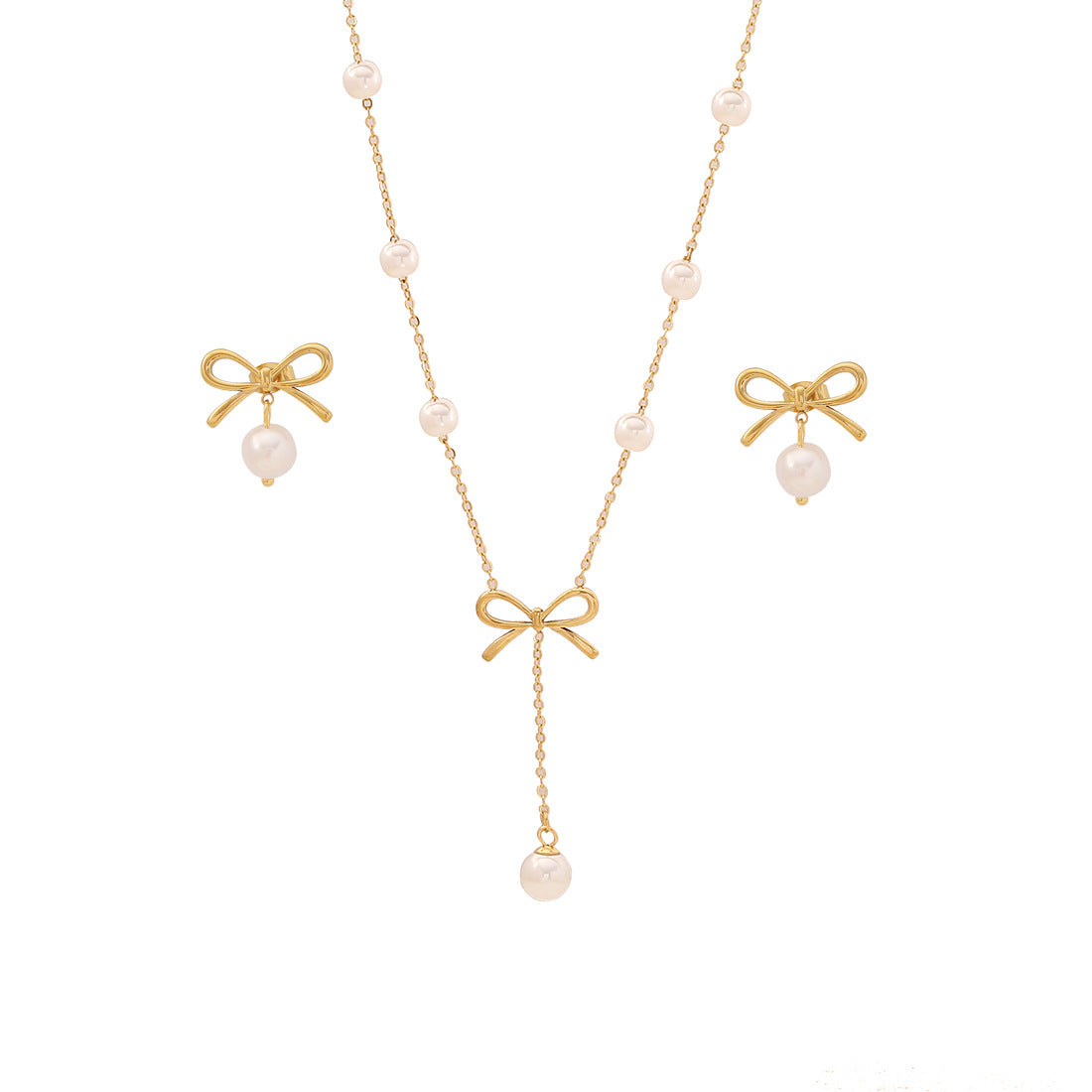 Collana con ciondolo a fiocco alla moda in acciaio inossidabile con nappe di perle su catena a O da donna