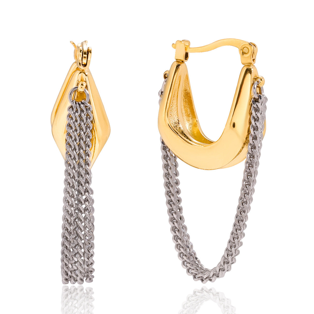 Orecchini geometrici a nappa in acciaio inossidabile con placcatura in oro per donna, orecchini a clip alla moda e sofisticati