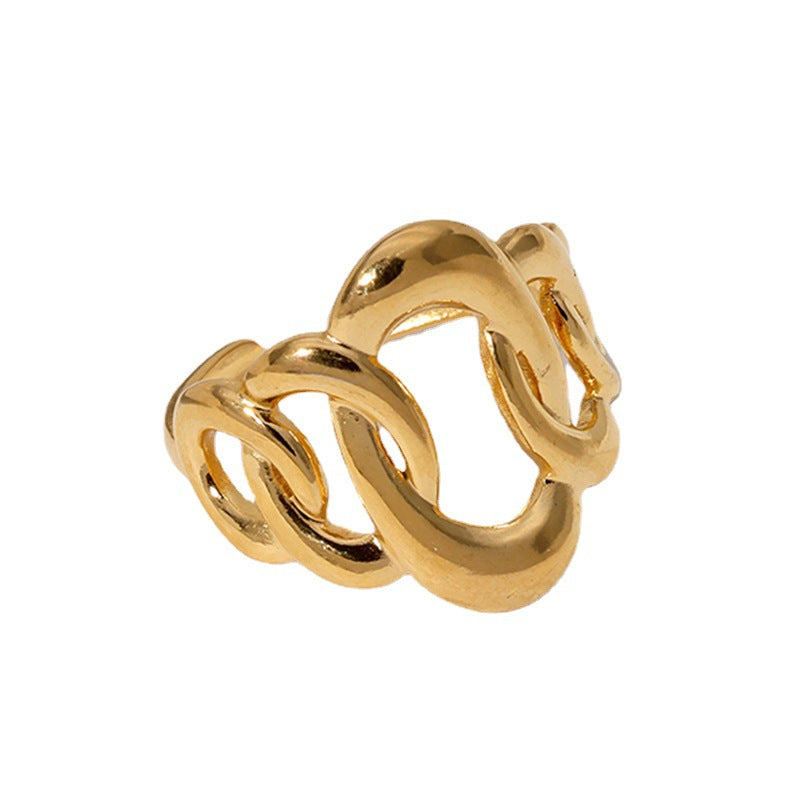 Minimalist Geometric Titanium Steel Adjustable Ring for Women with Electroplated Finish and Irregular Oval Shape