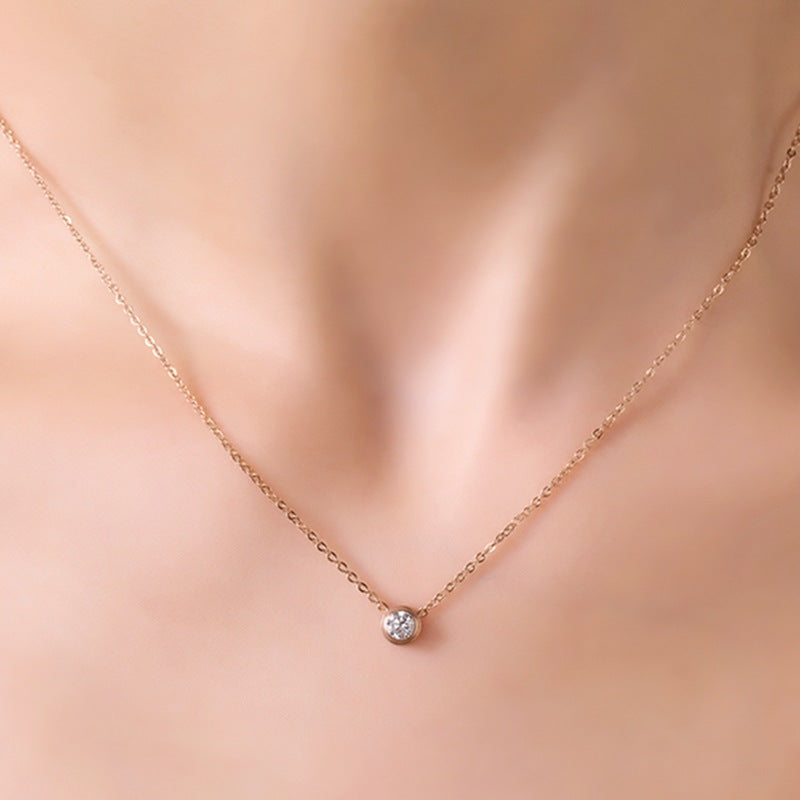 Minimalist 18K Rose Gold Plated Geometric Single Stone Bubble Pendant Necklace for Women