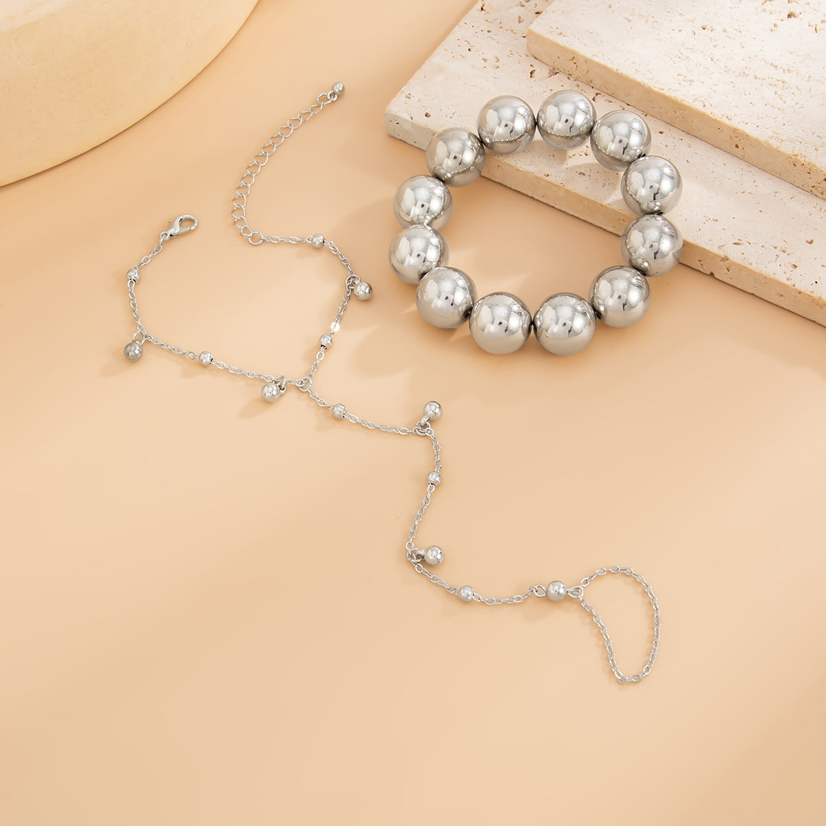 Set de pulseras con borlas de cuentas CCB, geométricas y minimalistas, para mujer con acabado chapado