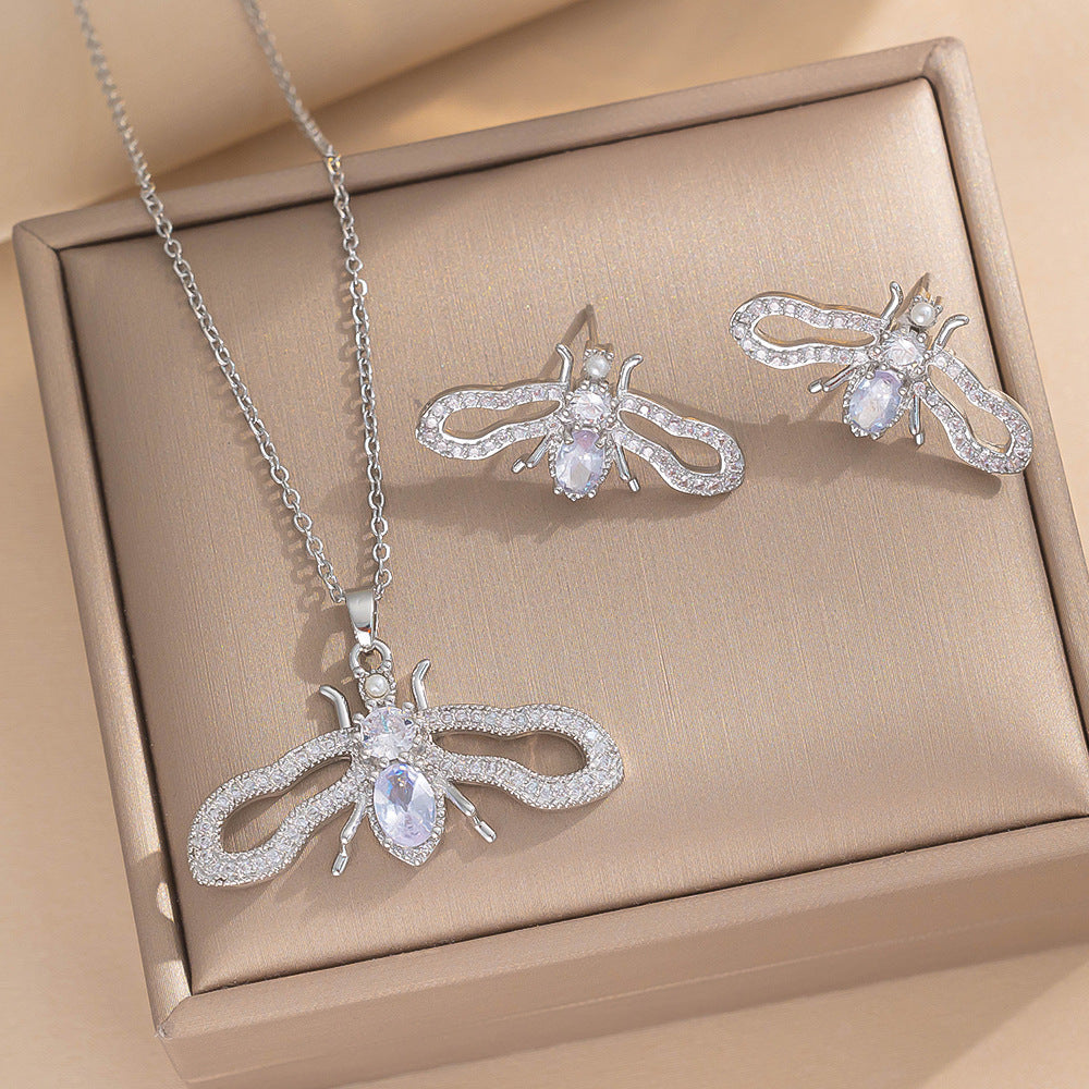 Luxury Style Cartoon Character Pendant Necklace Set with Gold Plated Copper and Micro-Paved Zirconia on O-Chain