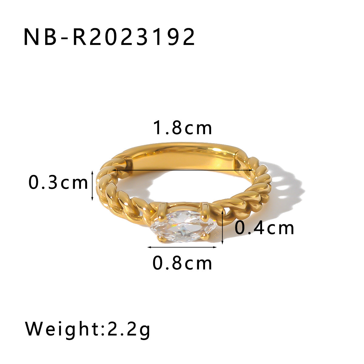 Minimalist Geometric Stainless Steel Ring with 18K Gold Plating and Zirconia for Women and Men