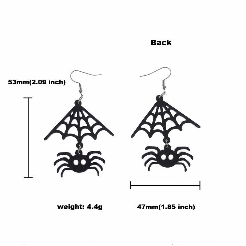 Orecchini da donna ragnatela acrilica a tema Halloween e ragno grande con forma di insetto