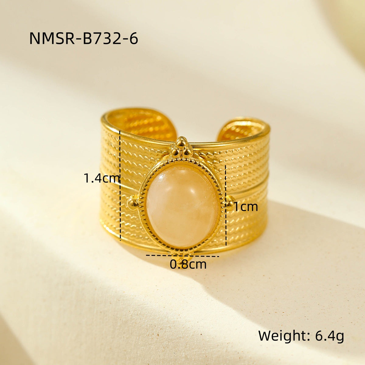 Anello in Acciaio Inossidabile con Motivo Geometrico Stile Vintage Instagram con Intarsio in Pietra Naturale e Placcatura in Oro 18K da Donna