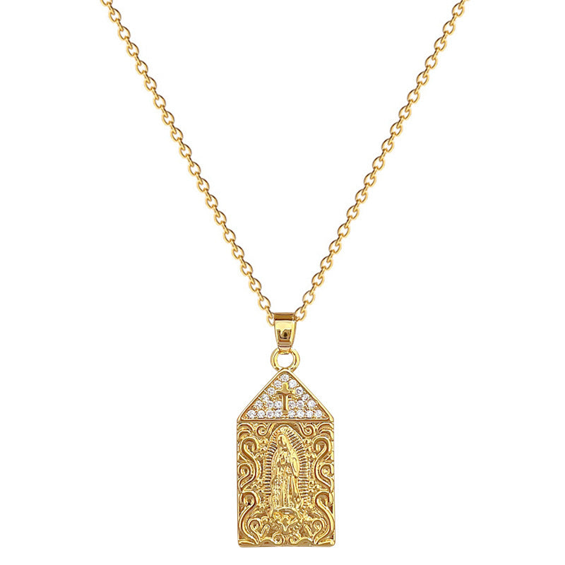 Collana con ciondolo geometrico minimalista per donna e uomo in acciaio inossidabile con catena a medaglione, dettagli in zircone e motivo lunare