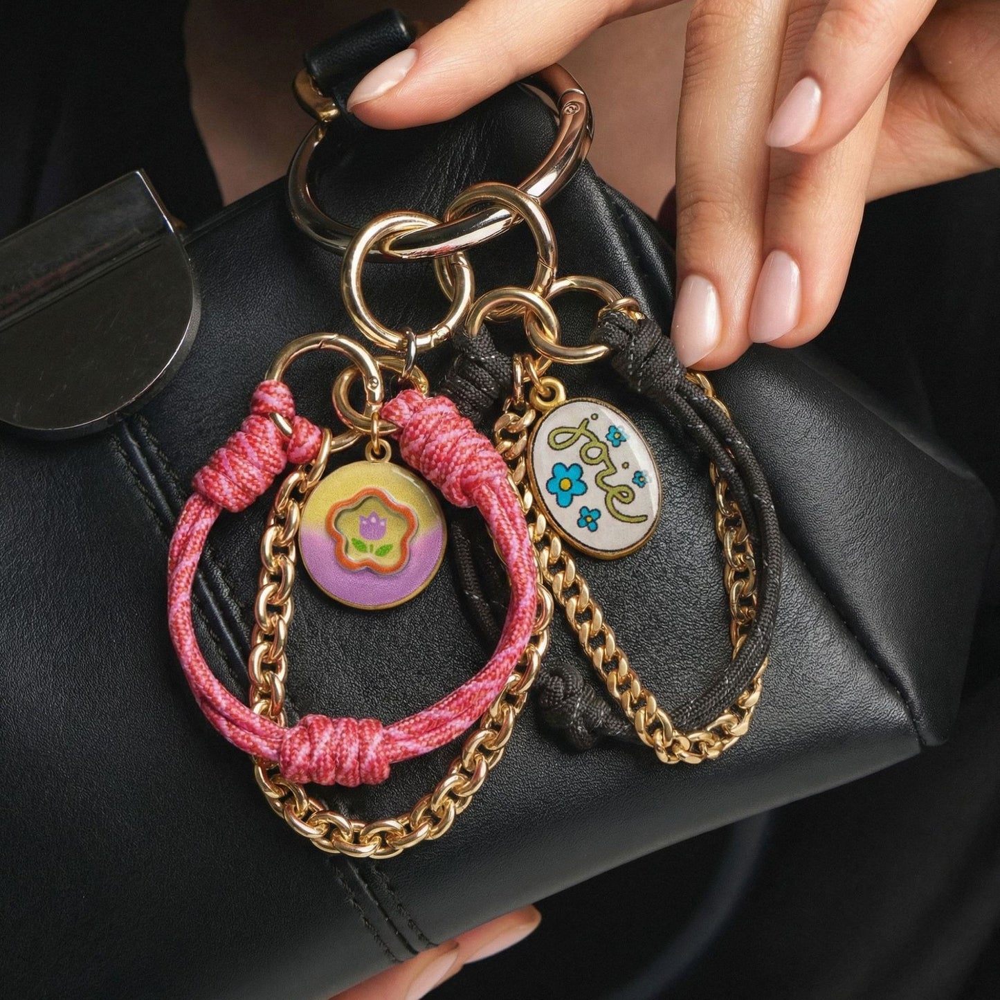 Sweet Floral Plated Alloy DIY Charm Bar Bag Pendant Keychain