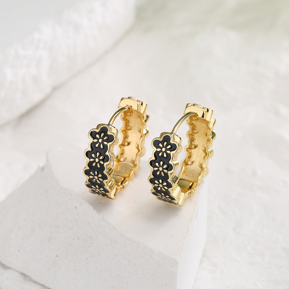 Minimalist Geometric Copper Earrings with Gold Plating and Enamel Finish for Women