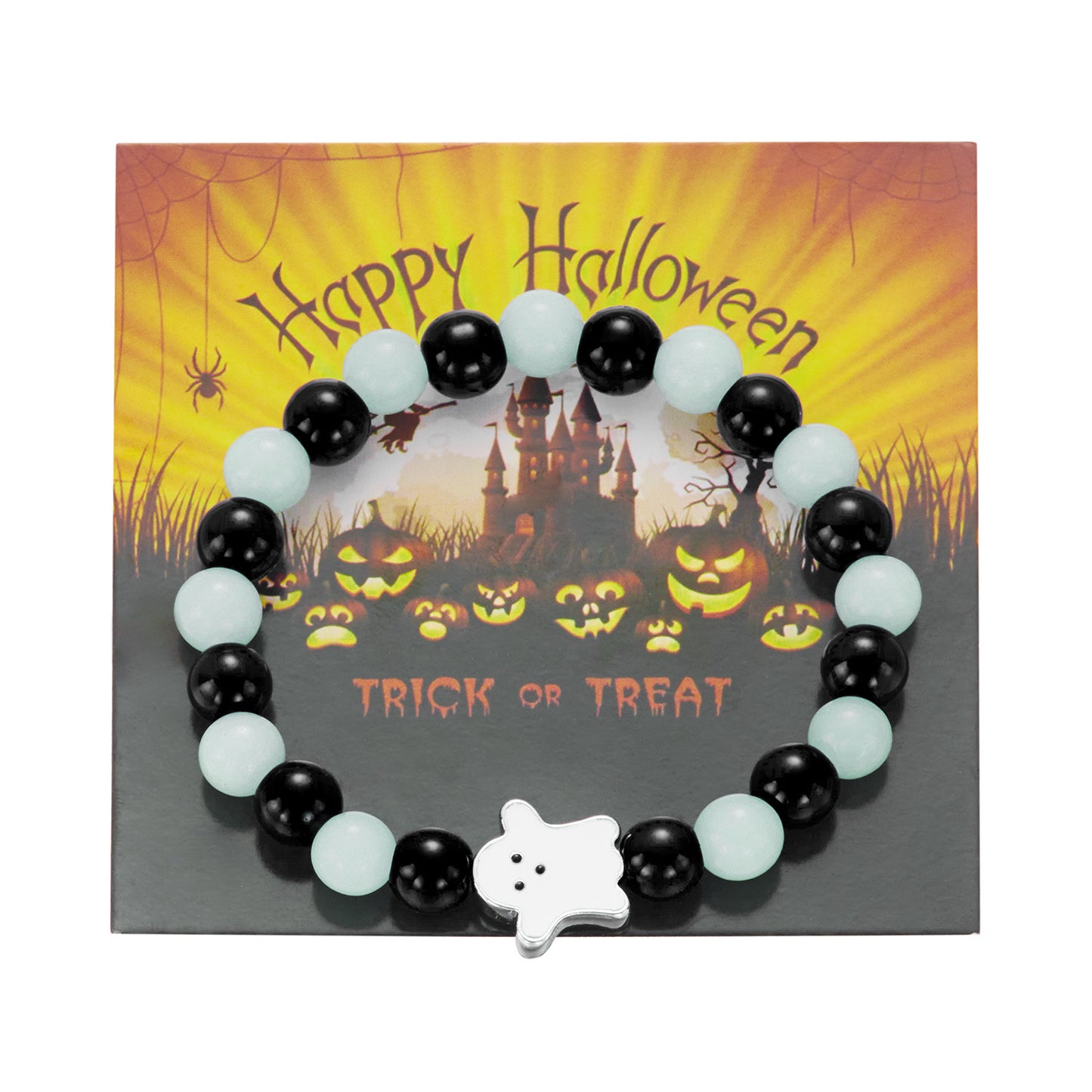 Braccialetto in lega Dark Gothic a tema fantasma con zucca dei cartoni animati, che si illumina al buio, per Halloween, come regalo