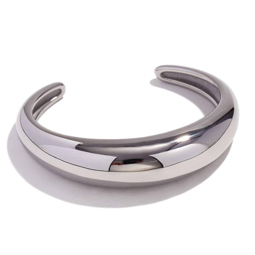 Pulsera de brazalete abierto de acero inoxidable geométrico minimalista chapado en oro de 18 quilates para mujer
