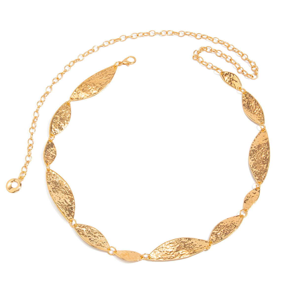 Cadena corporal estilo punk vintage con hojas geométricas para mujer con textura martillada y broche de langosta de metal