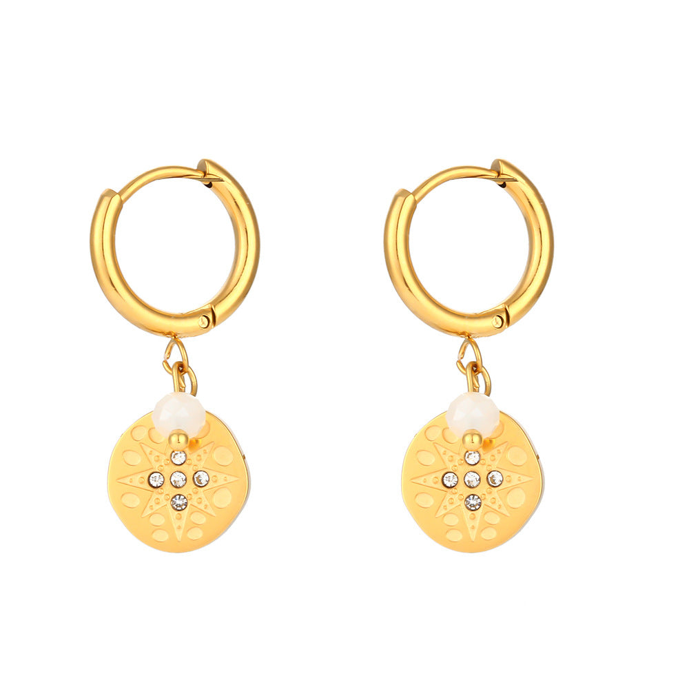 Vintage-Inspired Irregular Heart-Shaped Stainless Steel Earrings with 18K Gold Plating and Fringe Detail