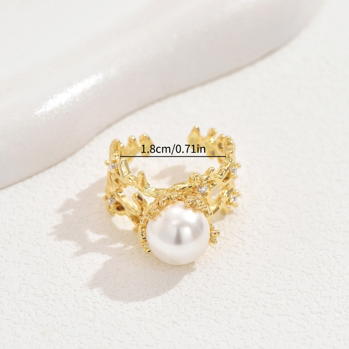 Anello da Donna Minimalista Geometrico in Rame con Intarsio di Perla, Fascia Aperta Stile Lusso