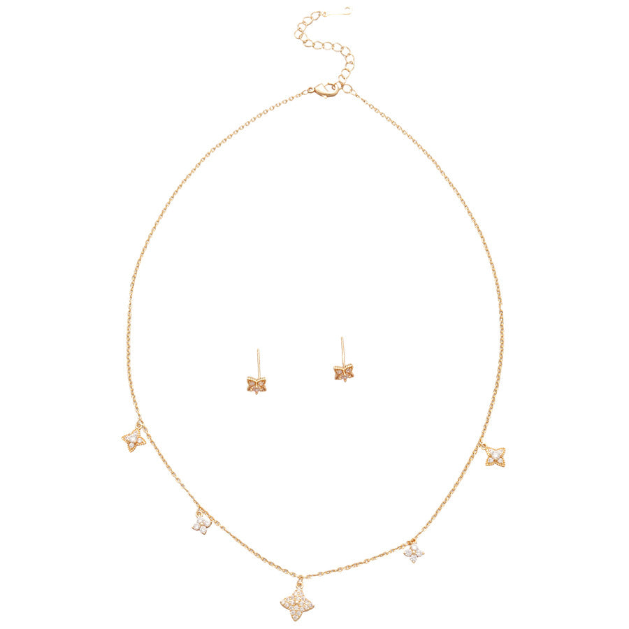 Elegant Floral Design Gold-Plated Copper Necklace and Earrings Set with Zircon Inlay for Women