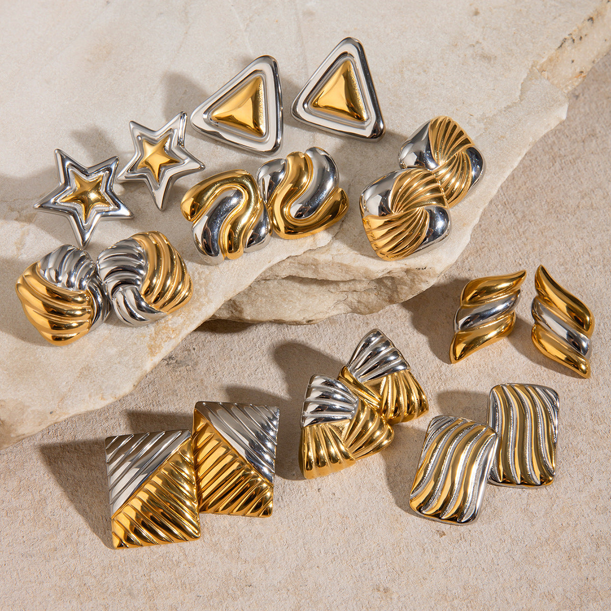 Geometric Triangle Stainless Steel Plated Stud Earrings for Women